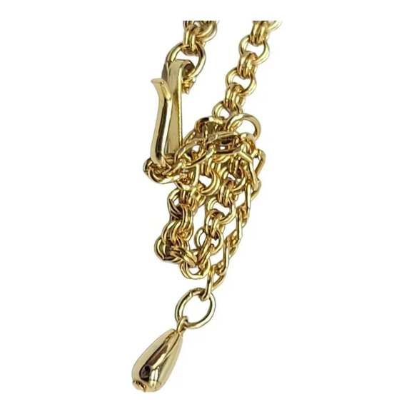 ParkLane Gold Tone Faux Blue Topaz Rhinestone Emerald Cut Pendant Necklace Vint - Picture 5 of 6